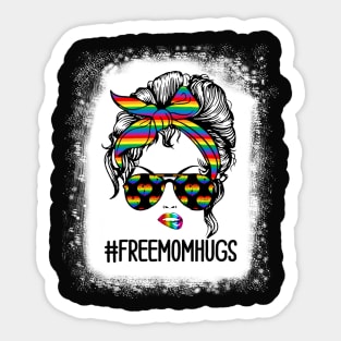 Free Mom Hugs Messy Bun LGBT Pride Rainbow Sticker